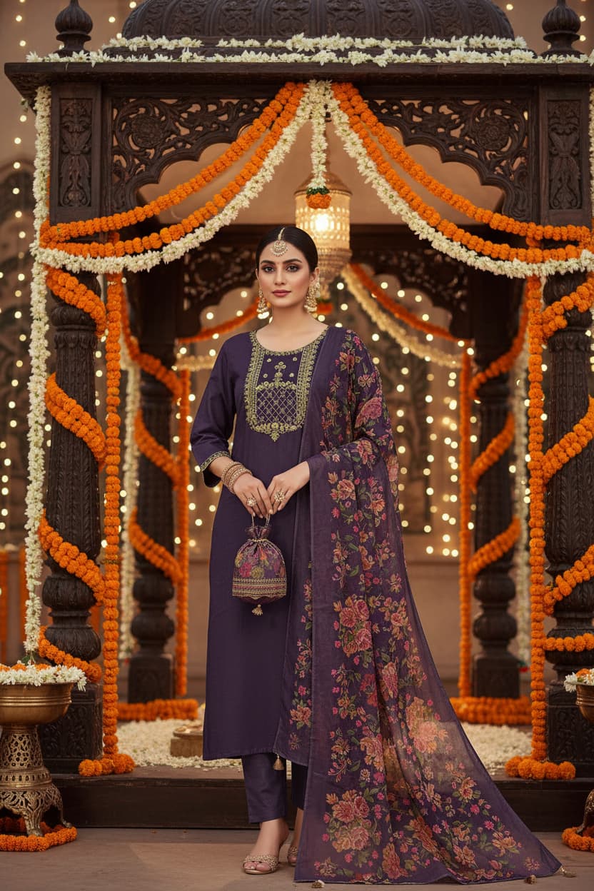 WOMEN'S FESTIVE KURTA SET PURPLE