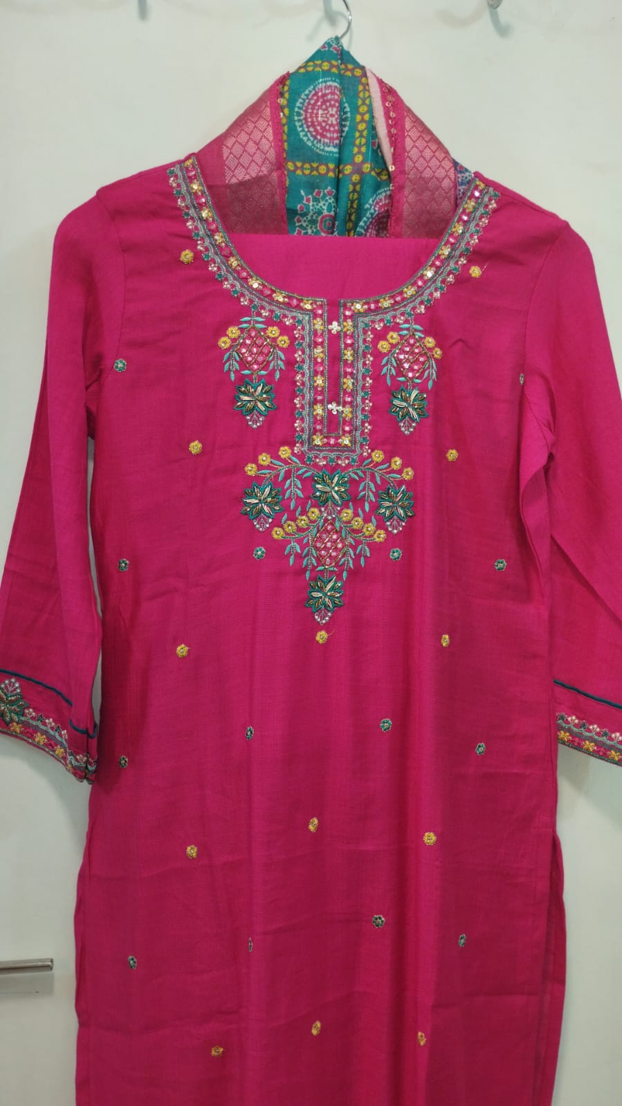 FUSCHIA PINK, STRAIGHT CUT SALWAR KURTA DUPATTA set