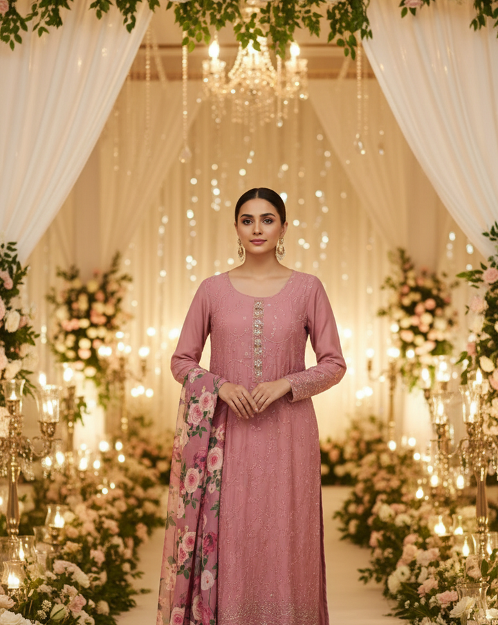 LIGHT ONION PINK, KURTA PANTS DUPATTA SET