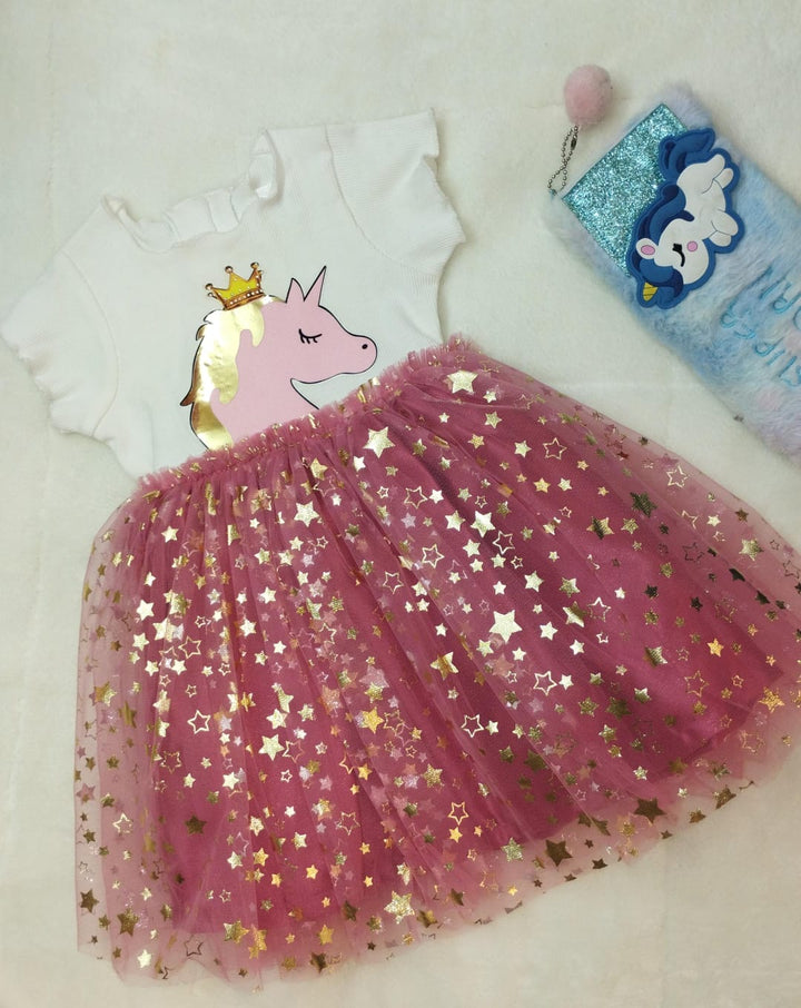 Offwhite and onion pink net dress