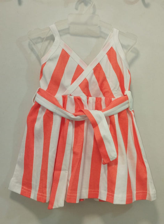Neon orange and white stripes strap dress