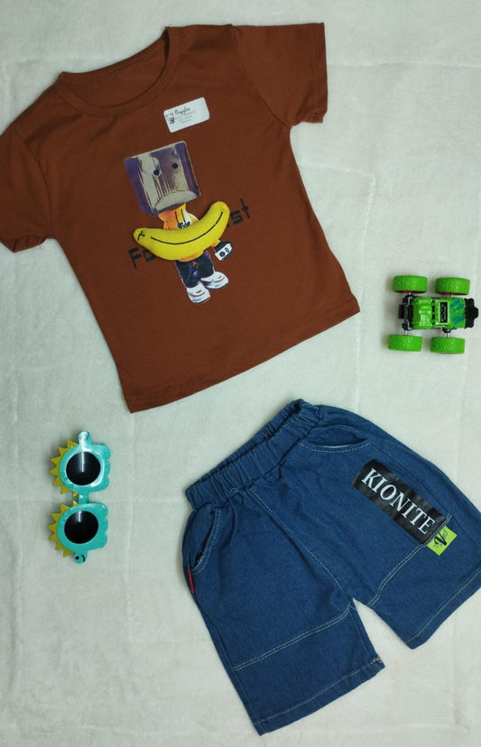 Cotton T-shirt AND DENIM SHORTS SET