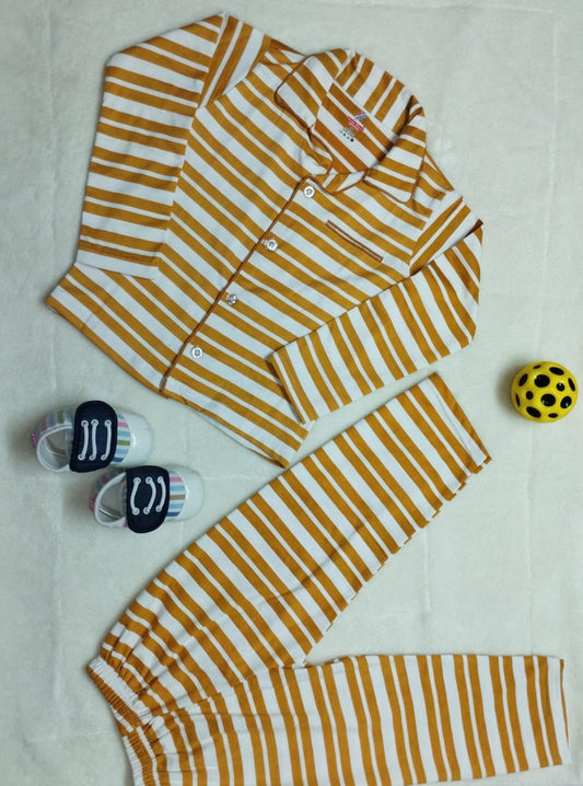 Unisex Mustard yellow cotton coords / night wear for boys and girls-unisex-mustard and white stripes