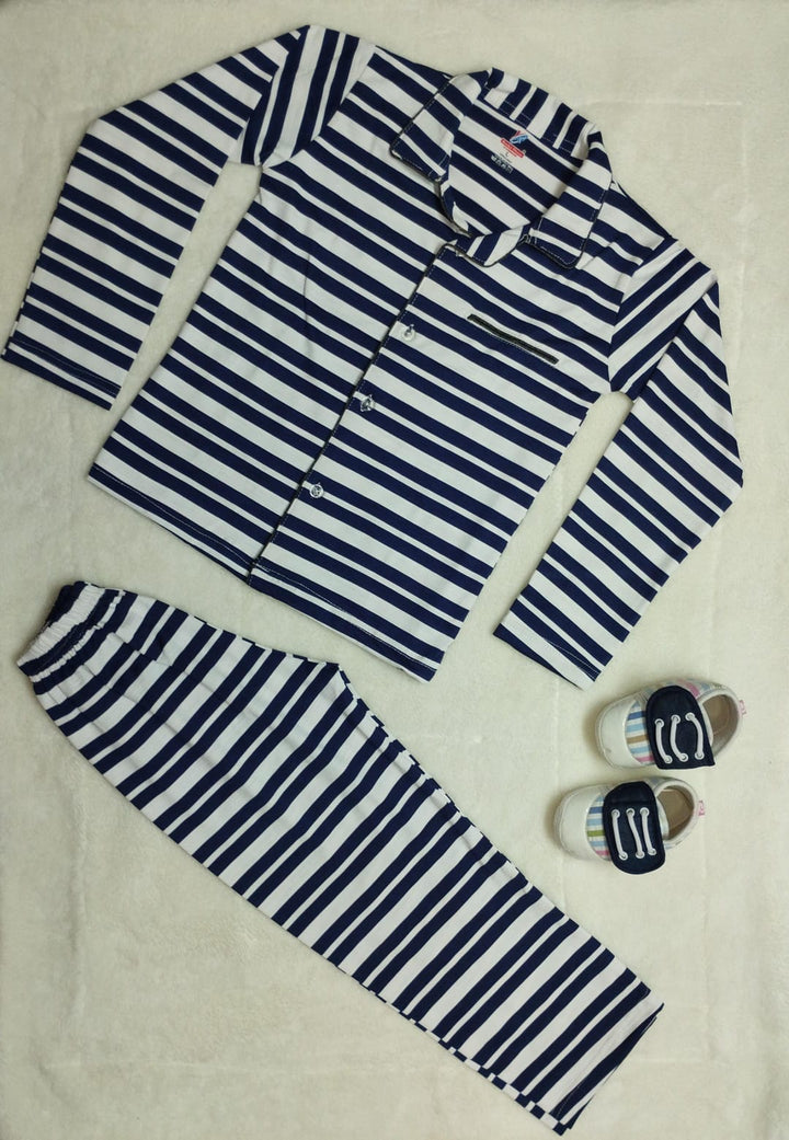 Unisex Mustard yellow cotton coords / night wear-unisex-navyblue and white stripes