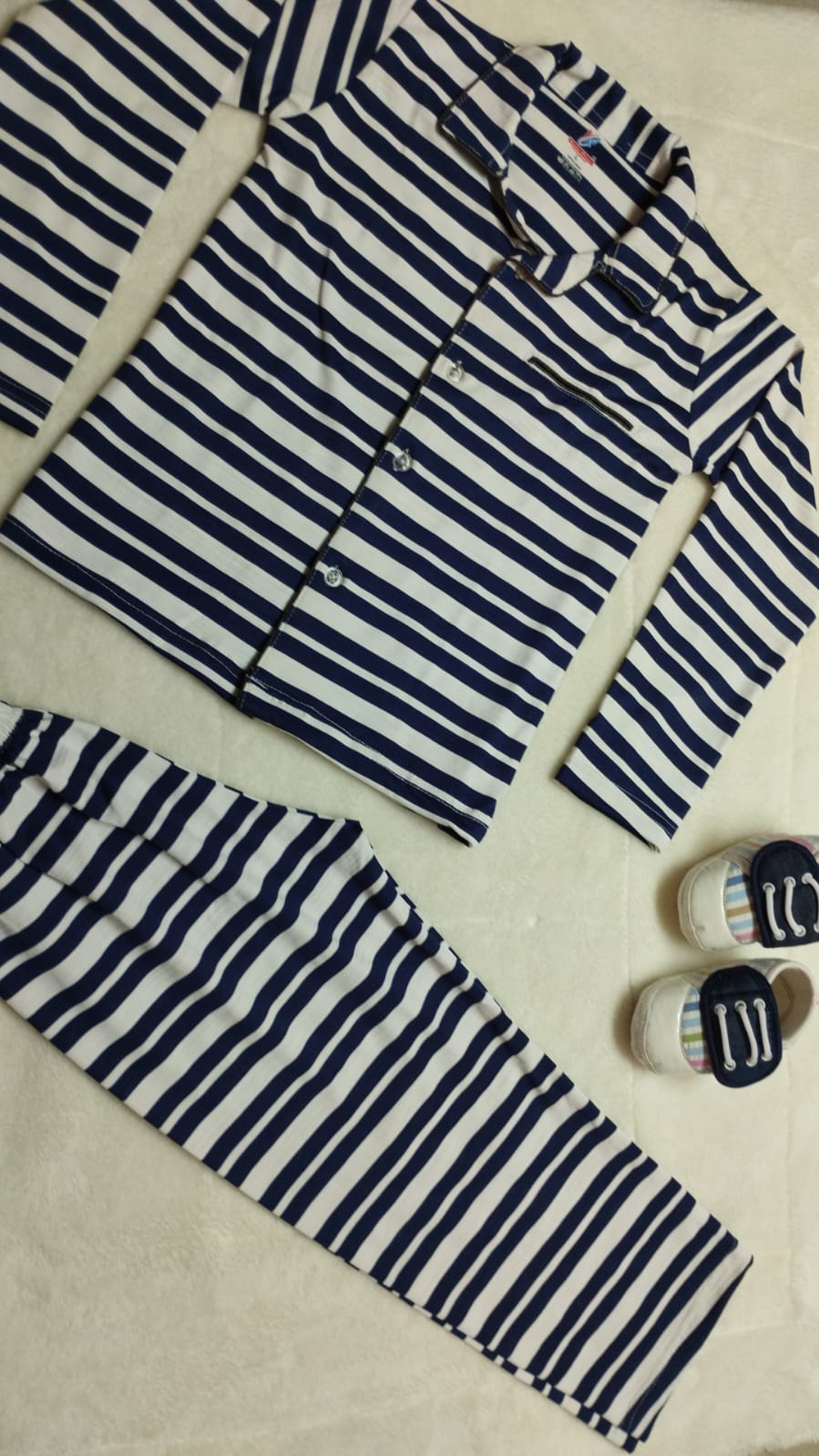 Unisex Mustard yellow cotton coords / night wear-unisex-navyblue and white stripes
