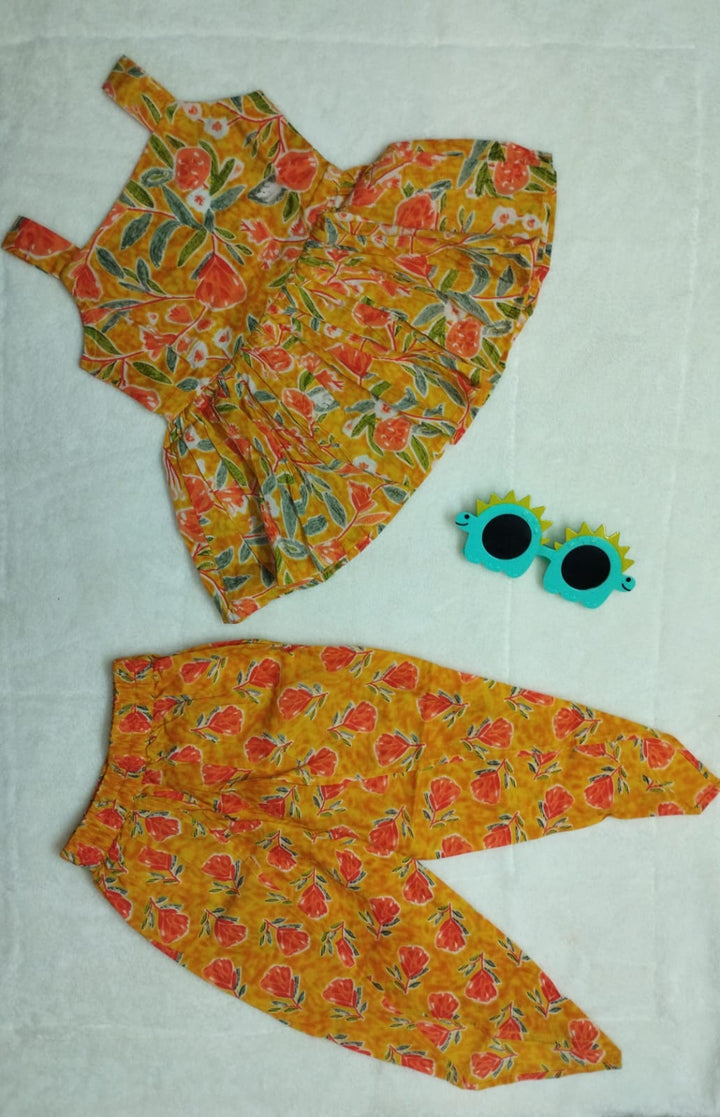 FESTIVE YELLOW ORANGE DHOTI KURTA GIRLS CO-ORD SET