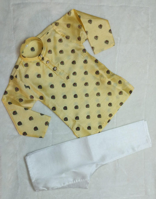 FESTIVE LEMON YELLOW PEACOCK KURTA PYJAMA