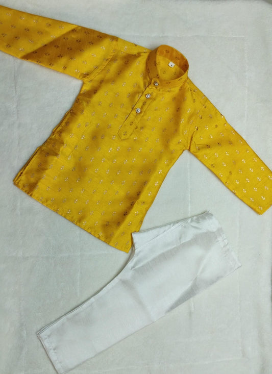 YELLOW BROCADE SILK KURTA PYJAMA