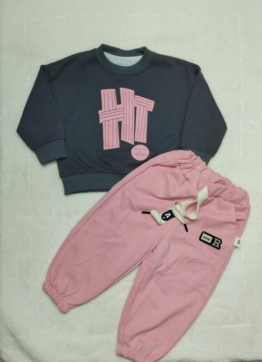 FULL SLEEVES CASUAL WINTER WEAR GREY AND PINK HI PATCH-UNISEX