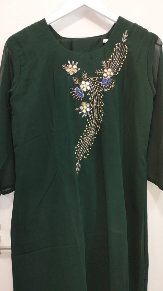 BOTTLE GREEN GEORGETTE INDO WESTERN COORDS SET