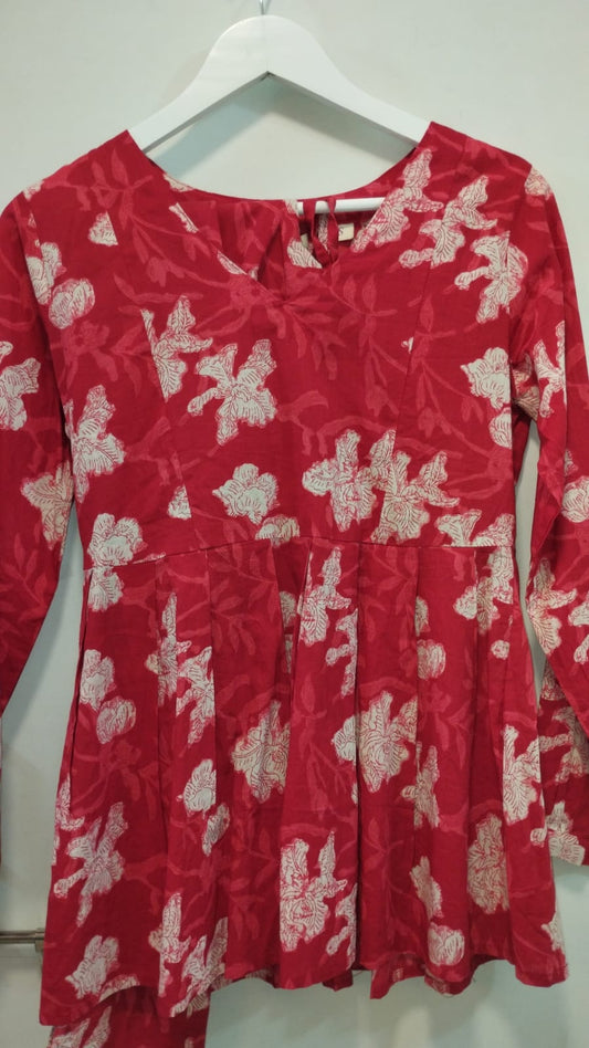 RED and WHITE INDO WESTERN PEPLUM COORDS SET