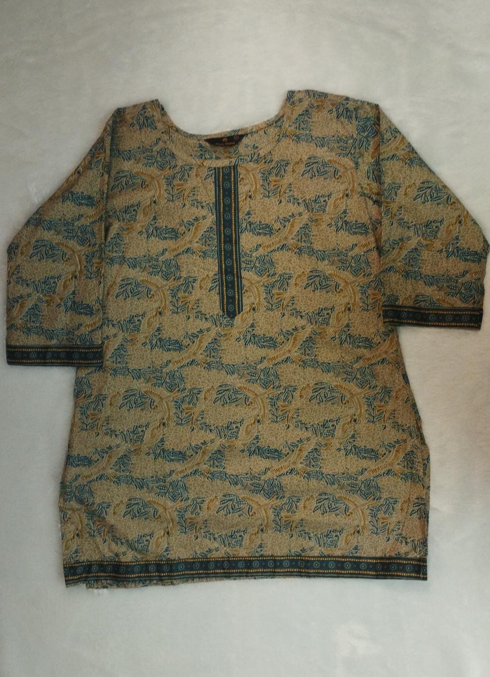OLIVE BROWN AND BLUE FLORAL KURTI