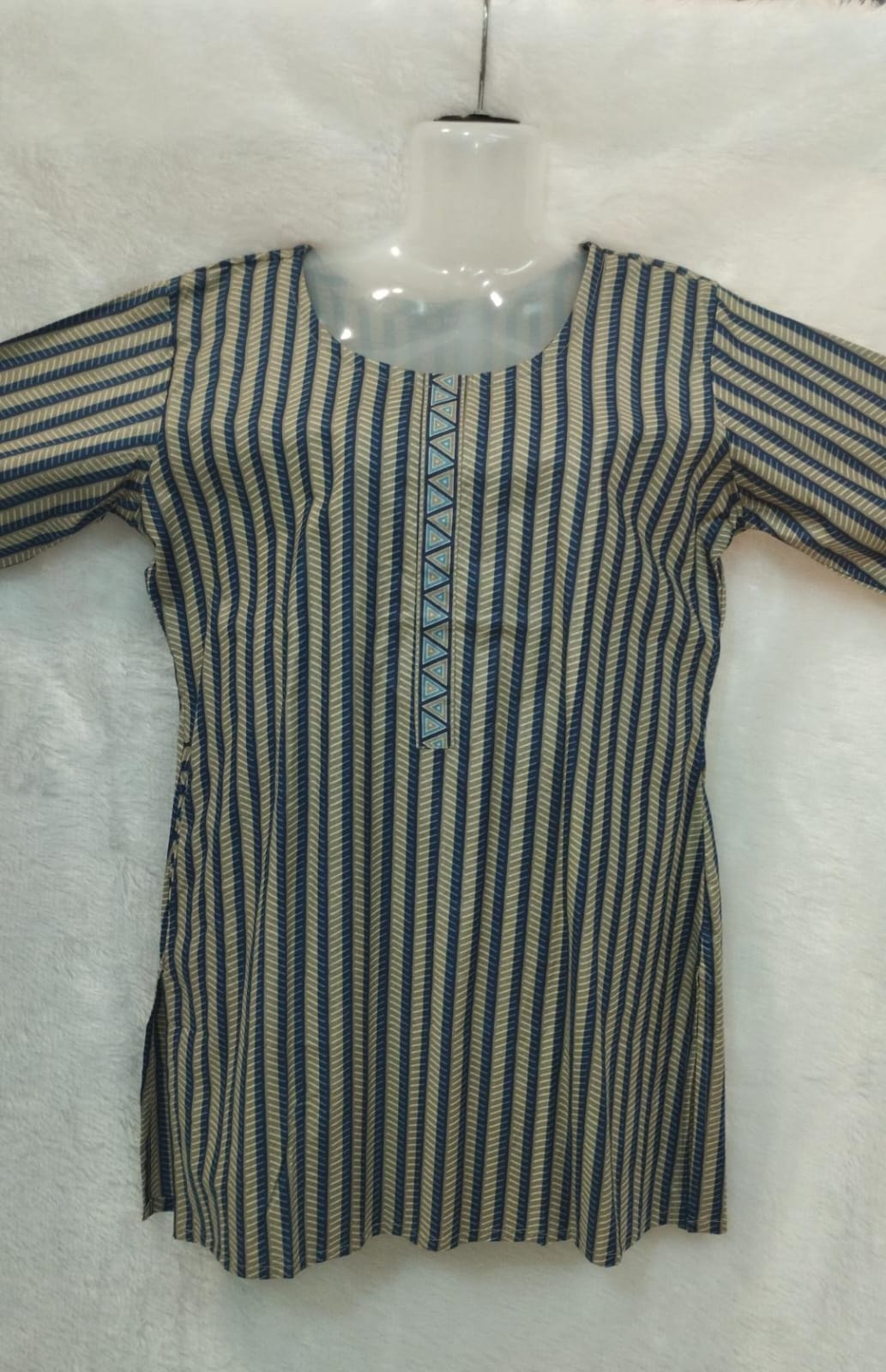 OLIVE BROWN AND BLUE STRIPES KURTI