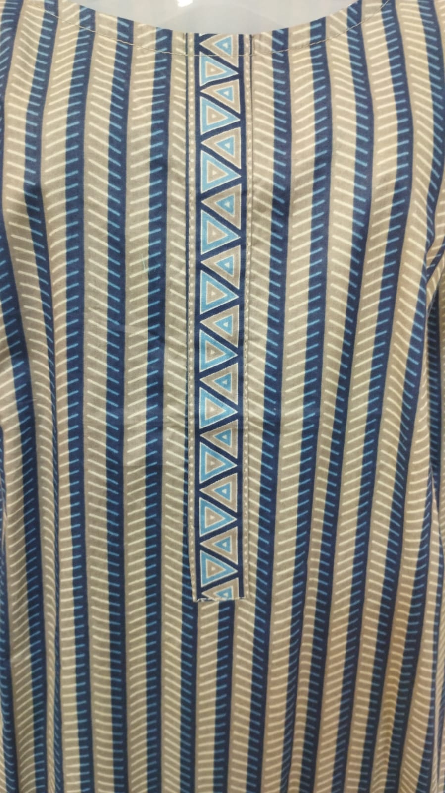 OLIVE BROWN AND BLUE STRIPES KURTI