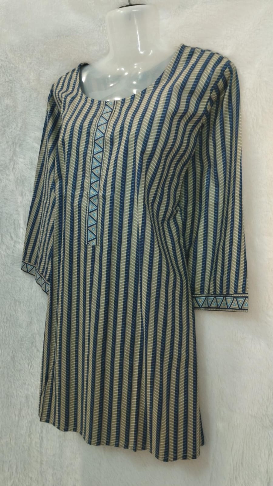 OLIVE BROWN AND BLUE STRIPES KURTI