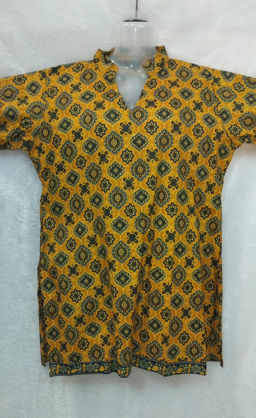 MUSTARD AND NAVY BLUE FLORAL KURTI