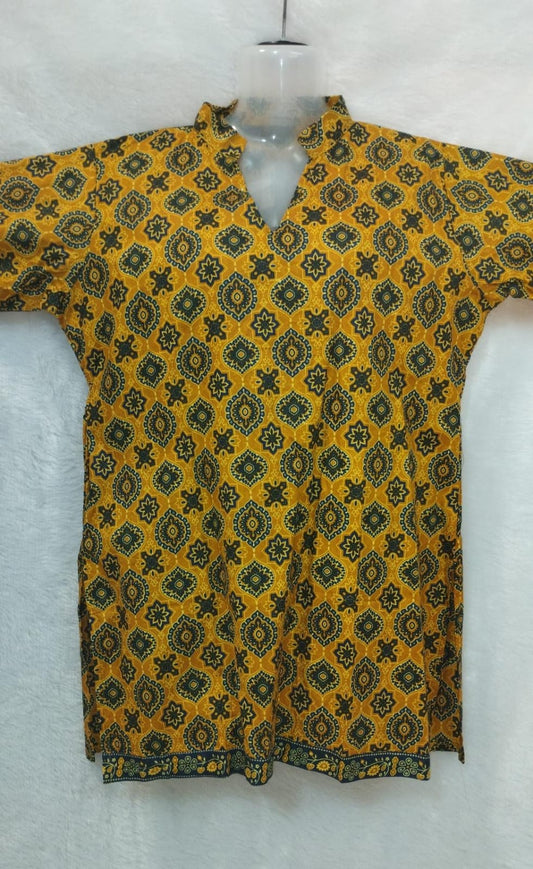 MUSTARD AND NAVY BLUE FLORAL KURTI