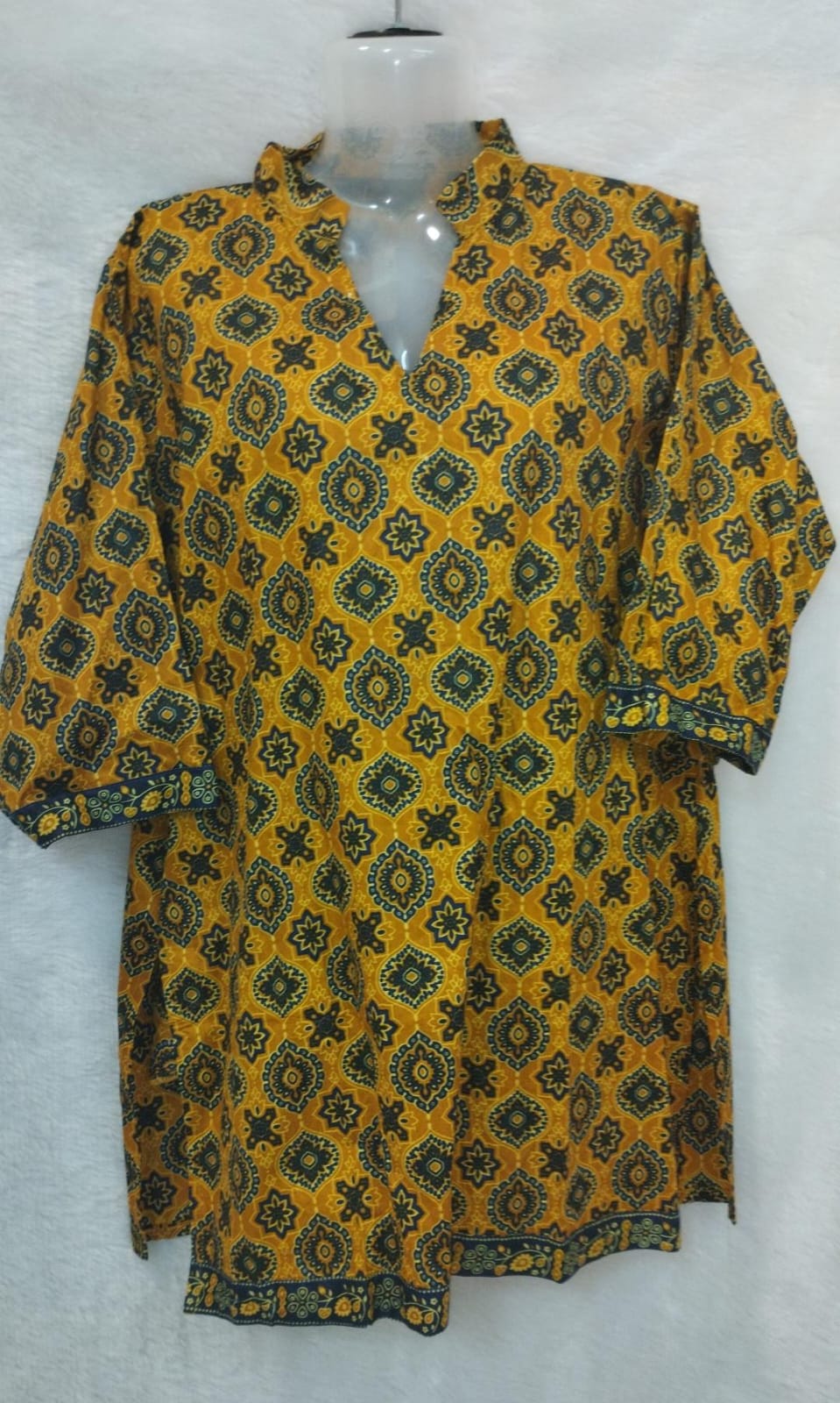 MUSTARD AND NAVY BLUE FLORAL KURTI