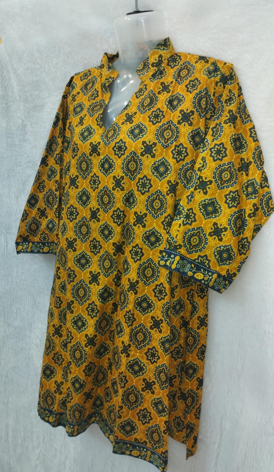 MUSTARD AND NAVY BLUE FLORAL KURTI