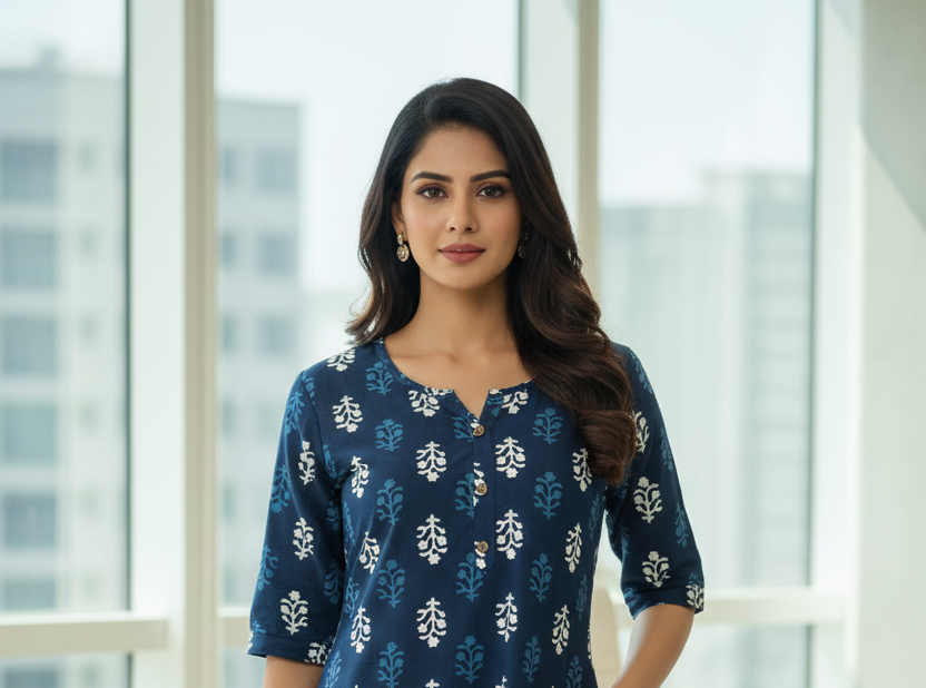 JAIPURI INDIGO SHORT KURTIS