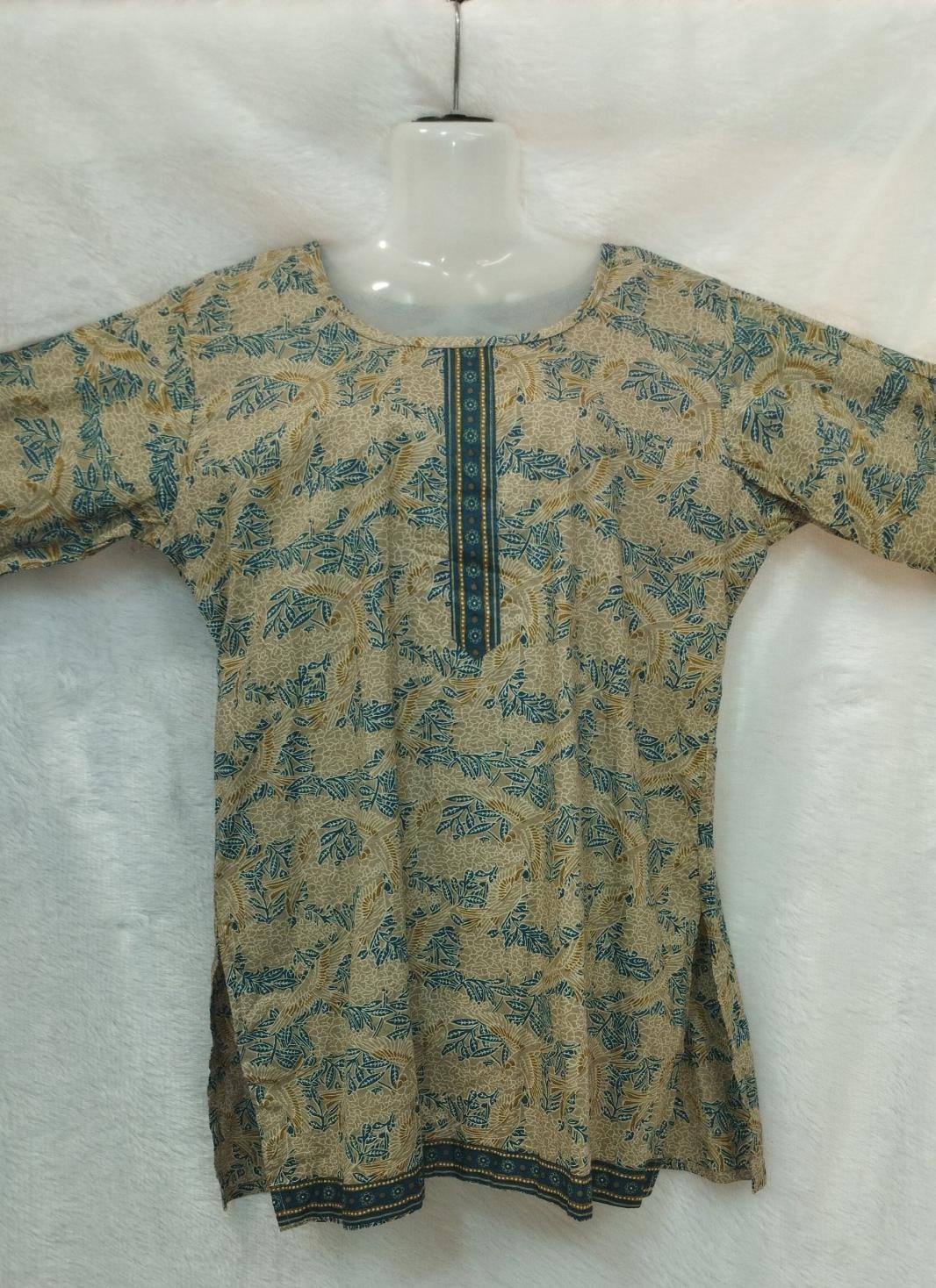 OLIVE BROWN AND BLUE FLORAL KURTI