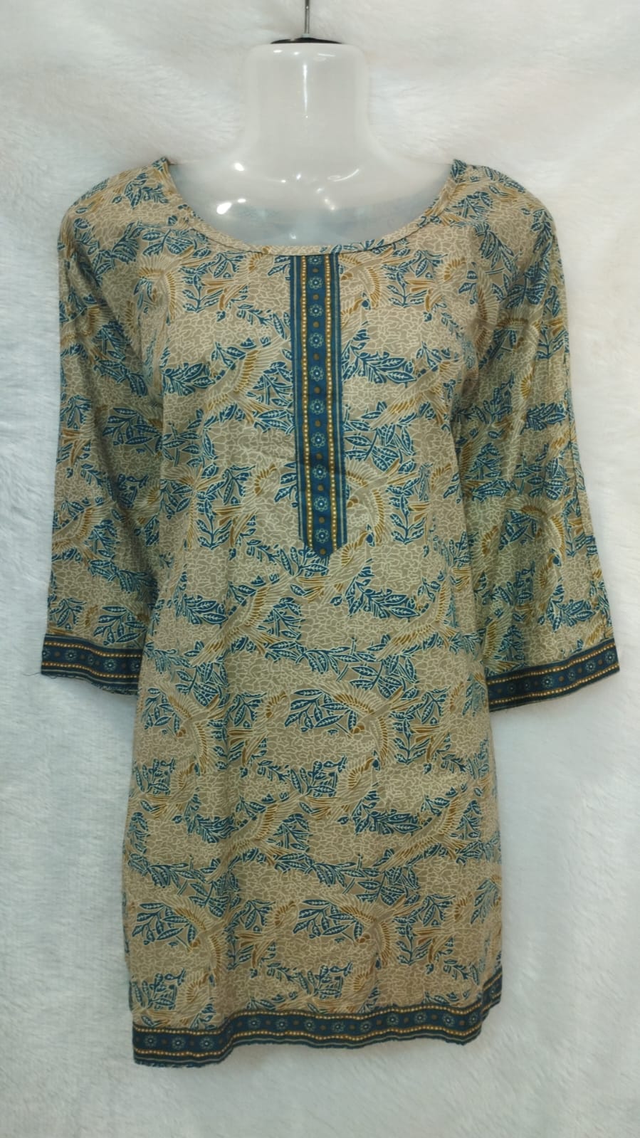 OLIVE BROWN AND BLUE FLORAL KURTI