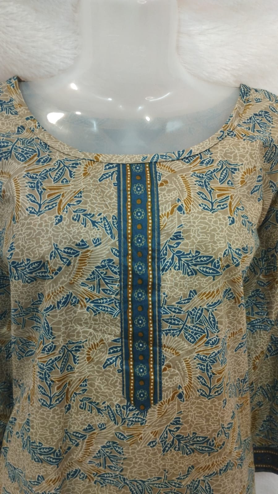 OLIVE BROWN AND BLUE FLORAL KURTI