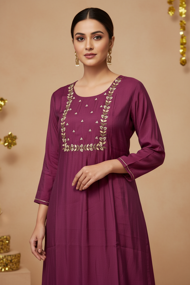 MAROON FLORAL ZARDOZI WORK