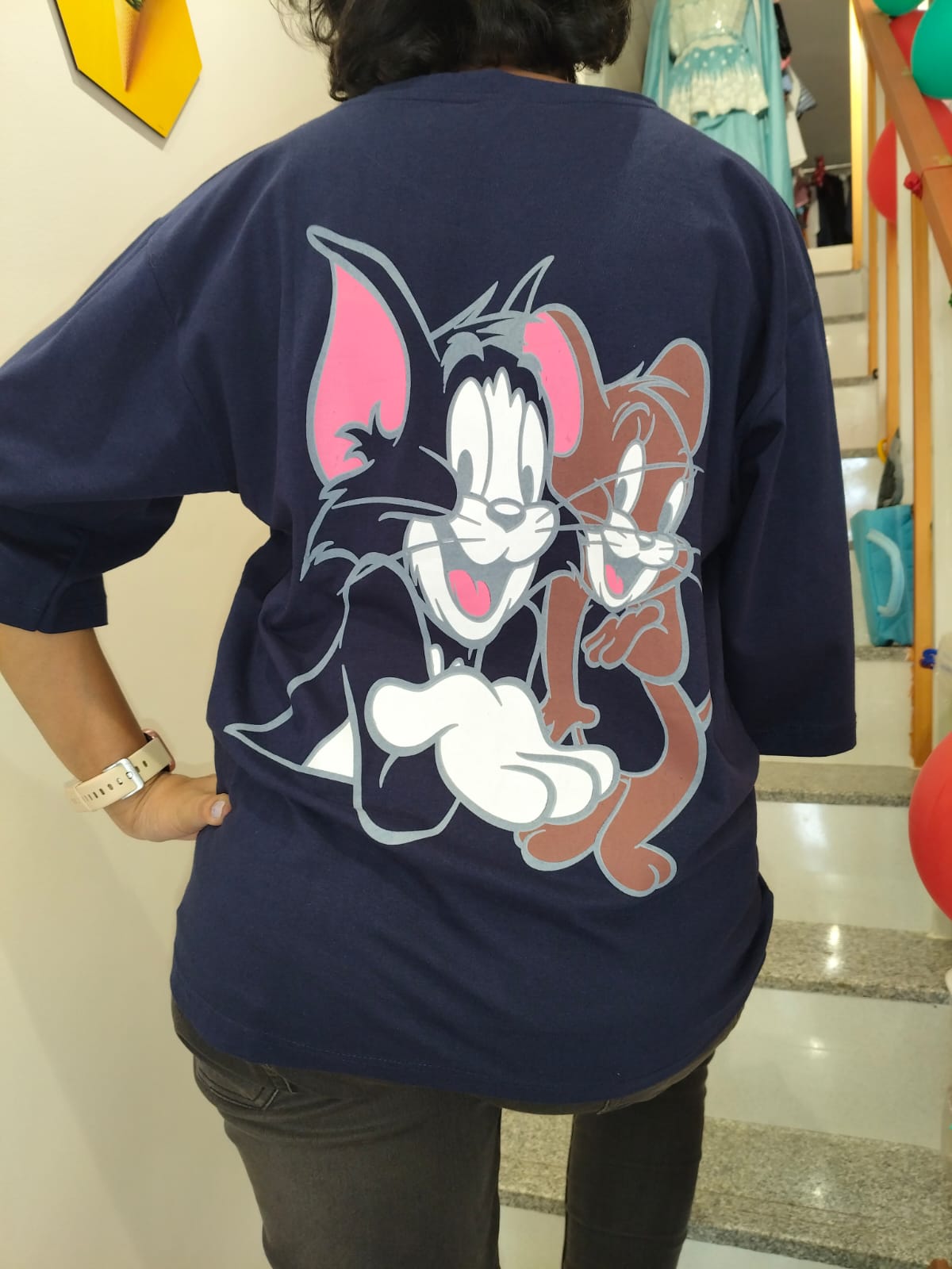 BLACK TSHIRT WITH RUBBER PRINT TOM AND JERRY