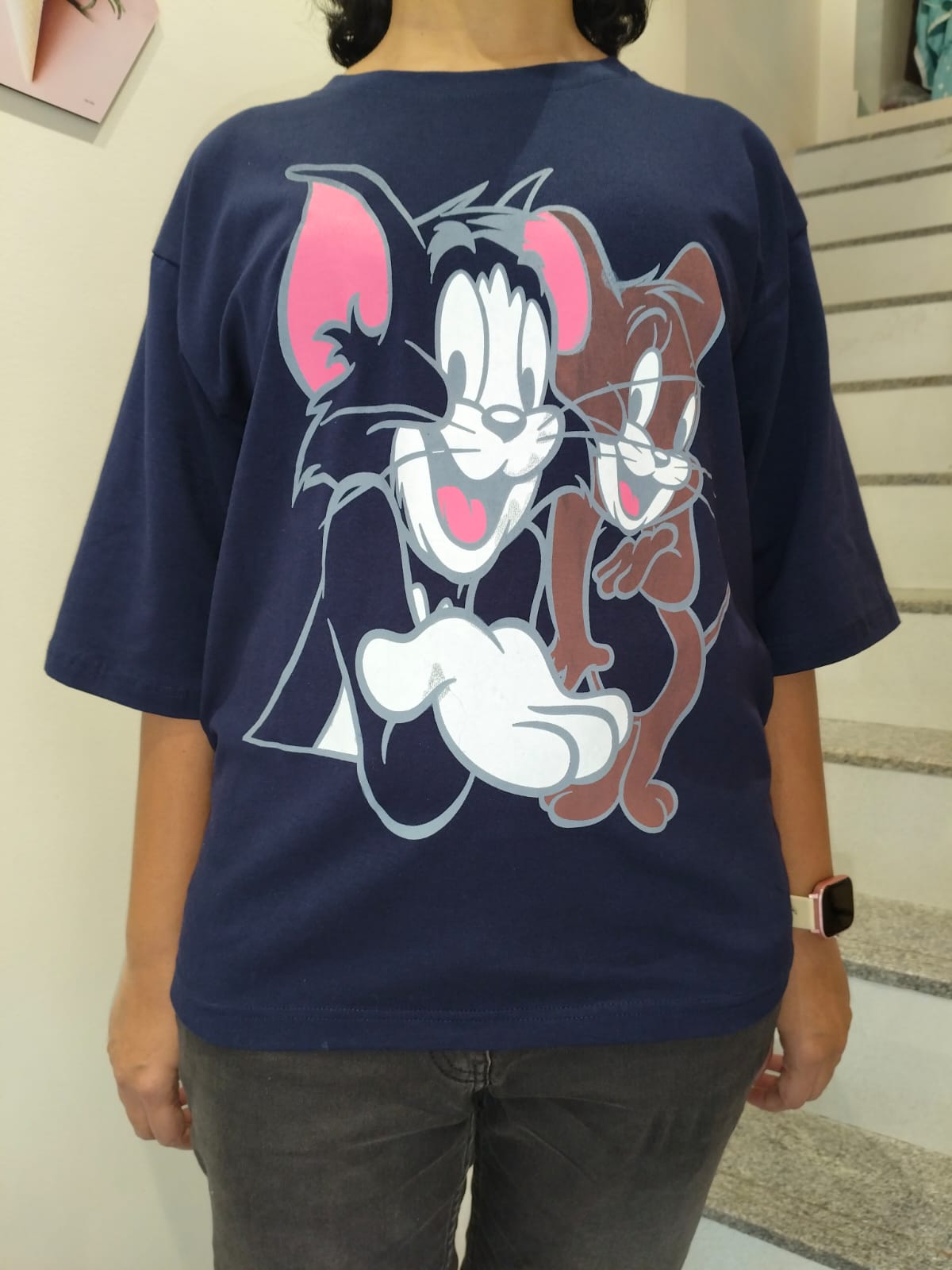 BLACK TSHIRT WITH RUBBER PRINT TOM AND JERRY