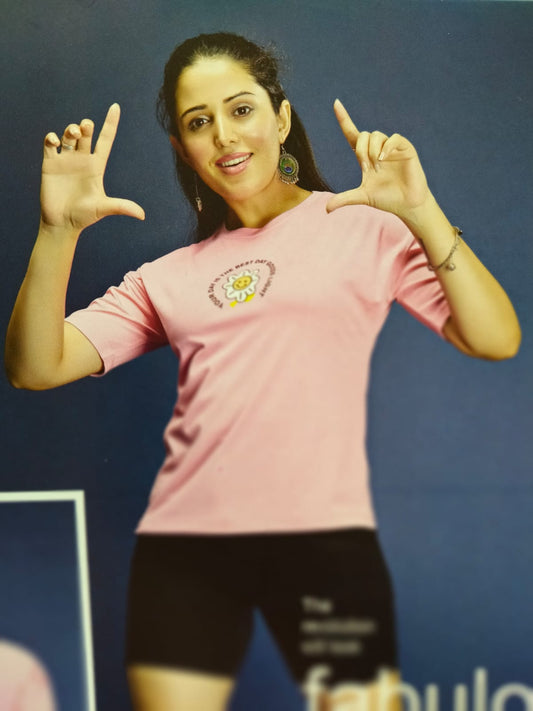 PINK TSHIRT WITH RUBBER PRINT