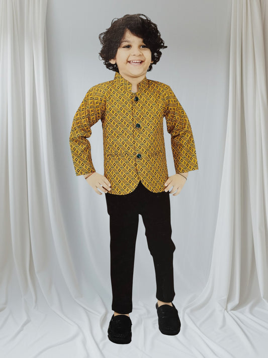 SILK BLAZER SET FOR BOYS ETHNIC YELLOW JODHPURI FESTIVE