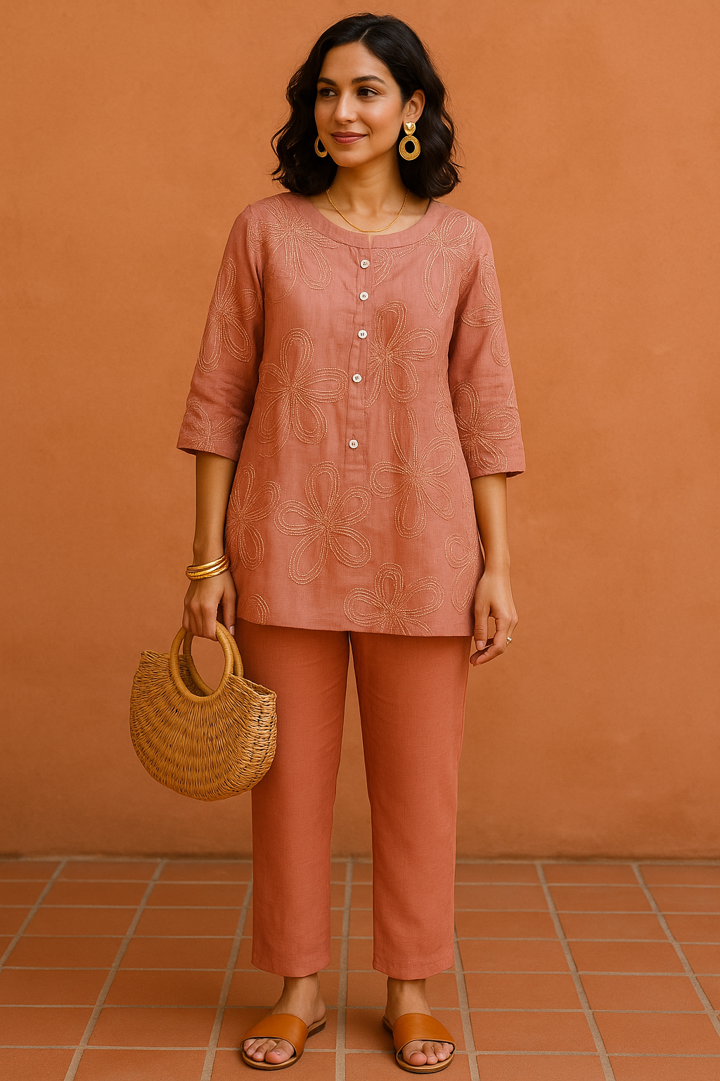 ONION PINK RAYON INDO WESTERN COORDS SET